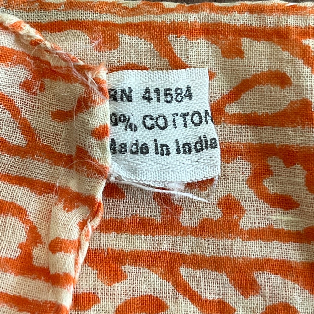 Vintage Cotton Orange & Cream Scarf from India - Picture 4 of 6